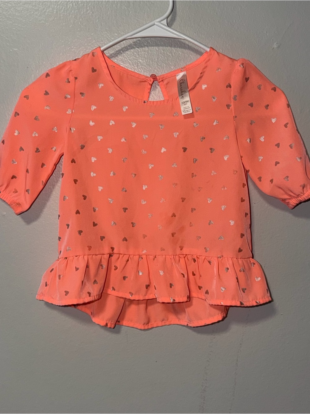 Girls' Coral Heart Ruffle Hem Top